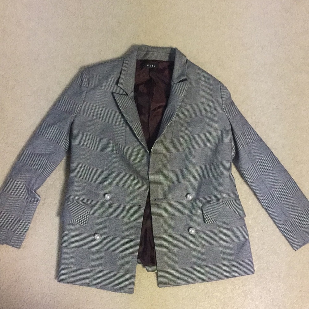 Korean Plaid Pearl Button Blazer
